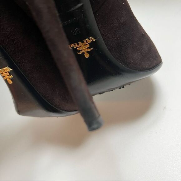 Prada Suede Fringe Peep Toe Bootie Dark Brown EU 38 EUC MSRP $1145 - Picture 6 of 10